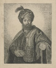 Portrait of an unknown bearded man with turban, print maker: Antoine Marie Labouchere (mentioned on