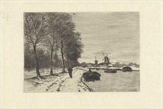 Winter Landscape with speed and mills, print maker: Willem Steelink II, Louis Apol