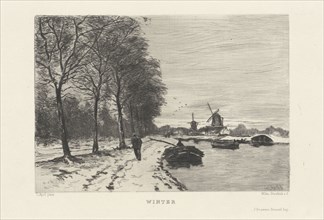 Winter landscape with speed and mills, Willem Steelink (II), J. Bouwens, M.M. Olivier, 1889