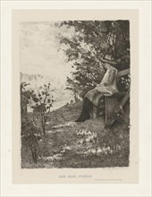Reading boy on a bench, Ferdinand Oldewelt, Mouton & Co., 1872 - 1935
