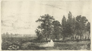 Man and woman at a stream at a forest edge, Hermanus Jan Hendrik van Rijkelijkhuysen, 1857