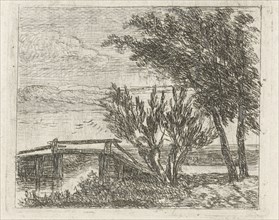 Willows at a bridge, Hermanus Jan Hendrik van Rijkelijkhuysen, 1823 - 1883