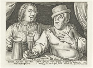 Drinking man and woman, Nicolaes de Bruyn, Pieter Goos, Assuerus van Londerseel, 1581 - 1656