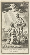 Praying man assisted by the Faith, Jan Luyken, Barent Bos, 1693