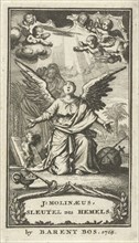 Angel praying with outstretched arms to God, Jan Luyken, Barent Bos, 1714
