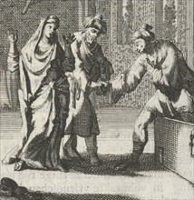 Cheated husband takes his wife's lover from a chest, Jan Luyken, Aart Wolsgrein, 1693