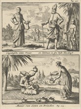 Sinhalese nobleman and noblewoman, way of eating and drinking of the Sinhalese, Jan Luyken, Willem