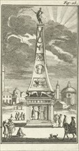 Obelisk with the statue of King William III, Jan Luyken, Barent Beeck, 1691