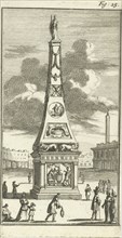 Obelisk with the statue of Mary II Stuart, Jan Luyken, Barent Beeck, 1691