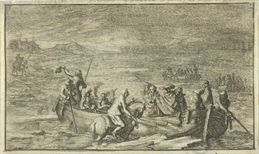 King and his entourage in a rowboat, Jan Luyken, Jan Claesz ten Hoorn, 1691