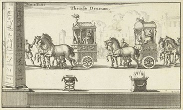 Pictures of Juno and Jupiter in carts driven around, Jan Luyken, FranÃ§ois Halma, 1690