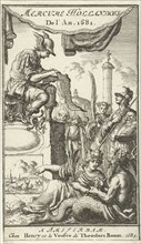 Mercury reads a document, Jan Luyken, Hendrick Boom, Dirk Boom (I, wed.), 1681