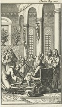 Foot Washing of travelers in a monastery in Jerusalem, Jan Luyken, Charles Angot, 1689