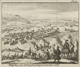 Siege of Philippsburg, 1688 Germany, print maker: Jan Luyken, Jurriaen van Poolsum, 1689