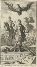 Roman emperor with scepter and globe, flying above him is an eagle with a crown in its clutches,