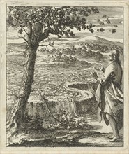 A man is witnessing a dike breach, Jan Luyken, wed. Pieter Arentsz (II), 1689