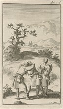 Three pilgrims say goodbye, print maker: Jan Luyken, Johannes Boekholt, 1687