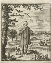 The writer William Shutter with a dog in a brook, Jan Luyken, Gerbrandt Schagen, 1687