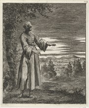 Woman walking in the night, Jan Luyken, Pieter Arentsz (II), 1687