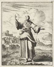 Woman pointing to the sky, Jan Luyken, Pieter Arentsz (II), 1687