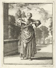 Woman touches her own bosom, Jan Luyken, Pieter Arentsz (II), 1687