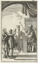 Man makes an oath in court, Jan Luyken, Jan Bouman, 1685