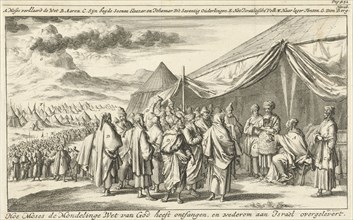 Moses chooses the seventy elders, print maker: Jan Luyken, Timotheus ten Hoorn, 1684