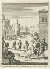 Slaves walk with chains on their ankles, Jan Luyken, Jan Claesz ten Hoorn, 1684