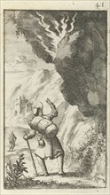 Christian fears being crushed by a falling boulder, Jan Luyken, Johannes Boekholt, 1684