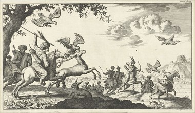 Mohammedan princes hunting, print maker: Jan Luyken, weduwe Joannes van Someren, 1682