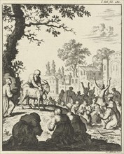 Worship of the white goat, print maker: Jan Luyken, weduwe Joannes van Someren, 1682