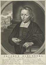Portrait of James Oldenburg, pastor, Jan Luyken, Adriaen Haelwegh, Hermanus Neuspitzer, 1682