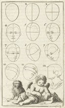 Twelve heads in different positions, labeled 1-12, Jan Luyken, Willem Goeree, 1682