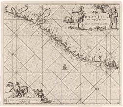 Sea chart of part of the east coast of Brazil, print maker: Jan Luyken, Claes Jansz Voogt, Johannes