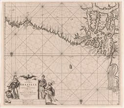 Sea chart of part of the coast of Brazil with the delta of the Amazon river, print maker: Jan
