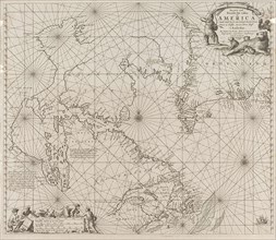 Sea chart a part of the coast of northern Canada and Greenland, with two compass roses, the North