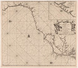 Sea chart of part of the east coast of the United States USA, print maker: Jan Luyken, Claes Jansz