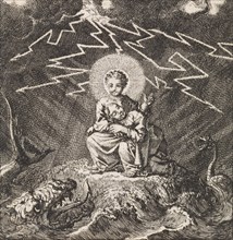 Personified soul asleep in Christ's lap during storm and tempest, Jan Luyken, 1714