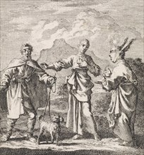 Personified soul talking to the Meat and blind, Jan Luyken, 1714