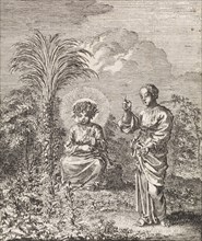 Christ and the personified soul contemplate nature, Jan Luyken, 1714