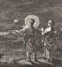 Christ illuminates the darkness with a torch for the personified soul, Jan Luyken, 1714