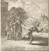 Boy with a skipping rope, Jan Luyken, wed. Pieter Arentsz (II), Cornelis van der Sys, 1712