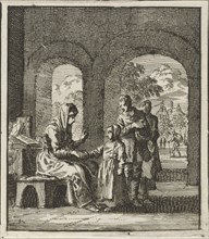 Mother talking to her child admonishingly, Jan Luyken, 1712