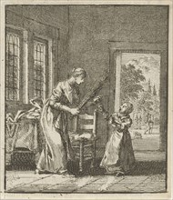 Mother threatens to punish her child with rod blows, Jan Luyken, wed. Pieter Arentsz (II), Cornelis