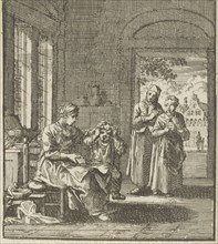 Mother combing the hair of her child, Jan Luyken, wed. Pieter Arentsz II, Cornelis van der Sys,