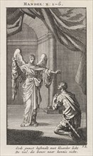 Cornelius kneels before the angel sent to him, Jan Luyken, wed. Pieter Arentsz & Cornelis van der