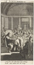 Christ puts his hand on a woman, Jan Luyken, Anonymous, 1712