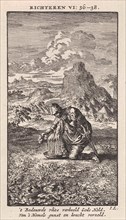Gideon and the wet sheepskin, print maker: Jan Luyken, wed. Pieter Arentsz & Cornelis van der Sys