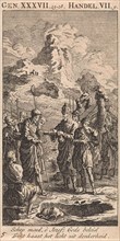 Joseph is sold by his brothers to merchants in the pit, Jan Luyken, 1712