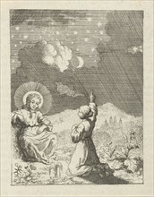 Christ and the personified soul contemplate the starry sky, Jan Luyken, Pieter Arentsz II,